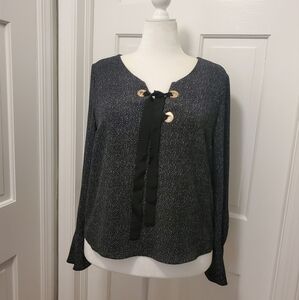 Vince Camuto Polka Dot Blouse W/shiny Goldtone Hardware Size Large